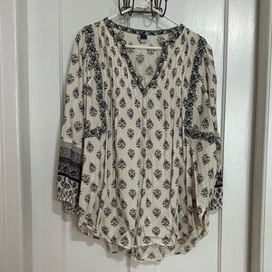Old Navy 3X BoHo V-Neck Top Beige & Black print